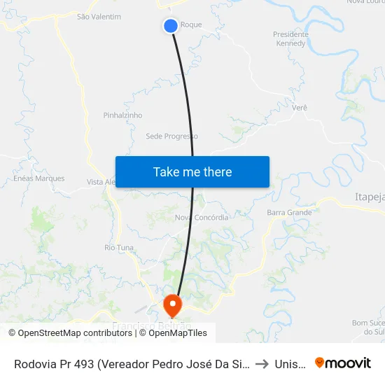 Rodovia Pr 493 (Vereador Pedro José Da Silva) to Unisep map