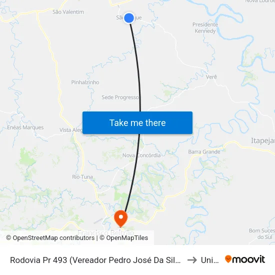 Rodovia Pr 493 (Vereador Pedro José Da Silva) - São Roque to Unisep map