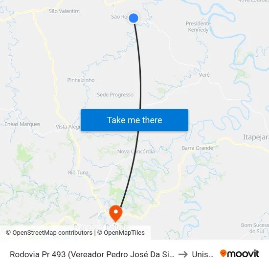Rodovia Pr 493 (Vereador Pedro José Da Silva) to Unisep map