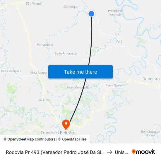 Rodovia Pr 493 (Vereador Pedro José Da Silva) to Unisep map