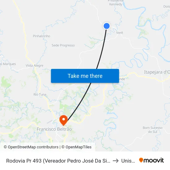 Rodovia Pr 493 (Vereador Pedro José Da Silva) to Unisep map