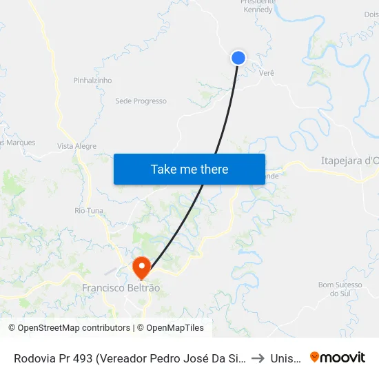 Rodovia Pr 493 (Vereador Pedro José Da Silva) to Unisep map