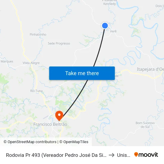 Rodovia Pr 493 (Vereador Pedro José Da Silva) to Unisep map