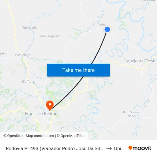 Rodovia Pr 493 (Vereador Pedro José Da Silva) - Palmira to Unisep map