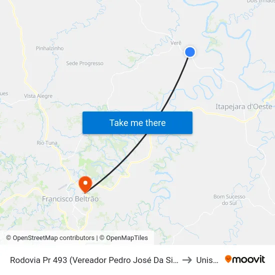 Rodovia Pr 493 (Vereador Pedro José Da Silva) to Unisep map