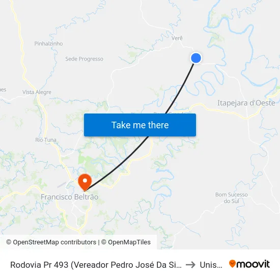 Rodovia Pr 493 (Vereador Pedro José Da Silva) to Unisep map