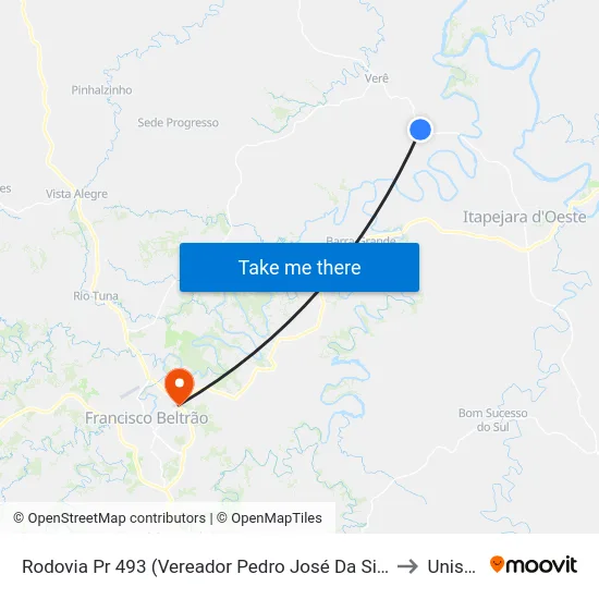 Rodovia Pr 493 (Vereador Pedro José Da Silva) to Unisep map