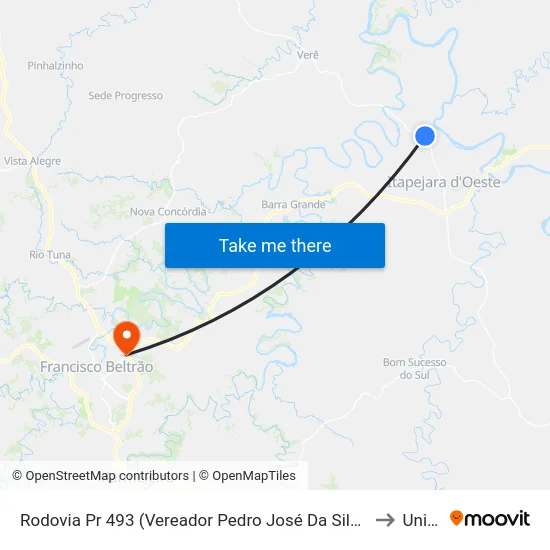 Rodovia Pr 493 (Vereador Pedro José Da Silva) - Palmeirinha to Unisep map
