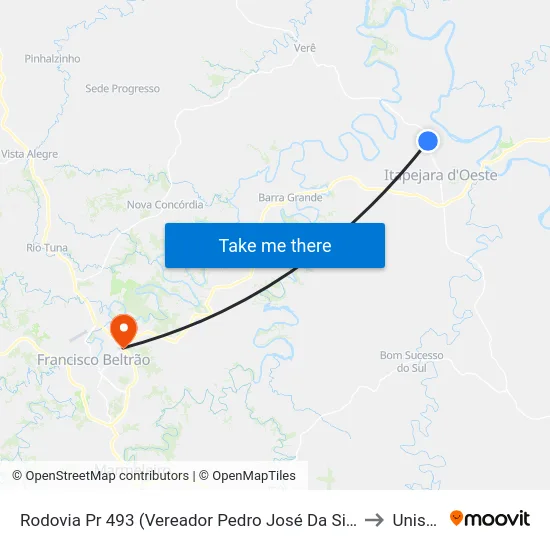 Rodovia Pr 493 (Vereador Pedro José Da Silva) to Unisep map