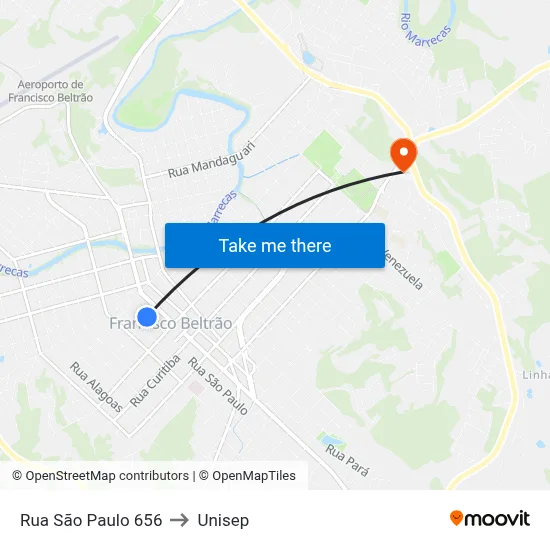 Rua São Paulo 656 to Unisep map