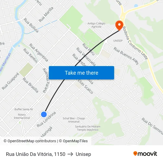Rua União Da Vitória, 1150 to Unisep map