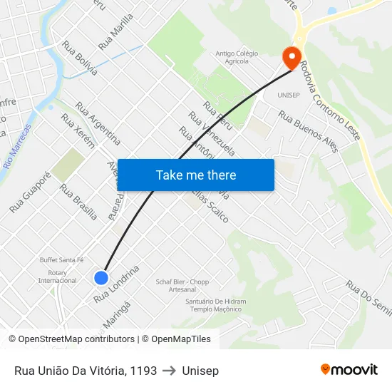 Rua União Da Vitória, 1193 to Unisep map