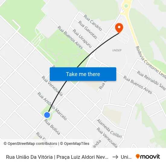 Rua União Da Vitória | Praça Luiz Aldori Neves Fernandes to Unisep map