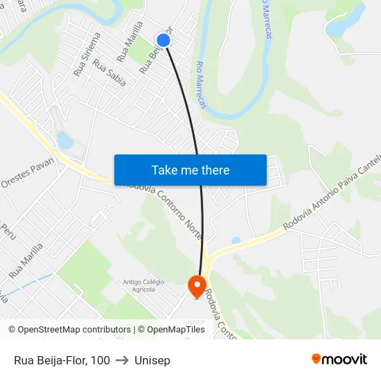 Rua Beija-Flor, 100 to Unisep map