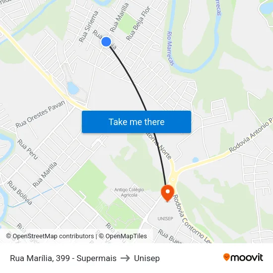 Rua Marília, 399 - Supermais to Unisep map