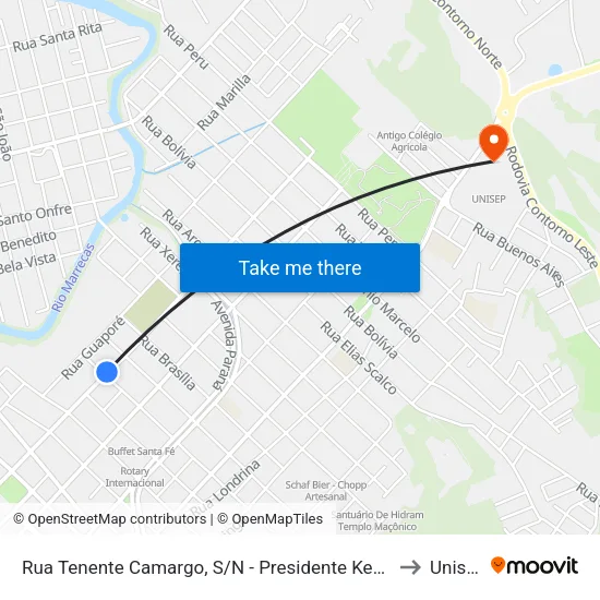 Rua Tenente Camargo, S/N - Presidente Kennedy to Unisep map