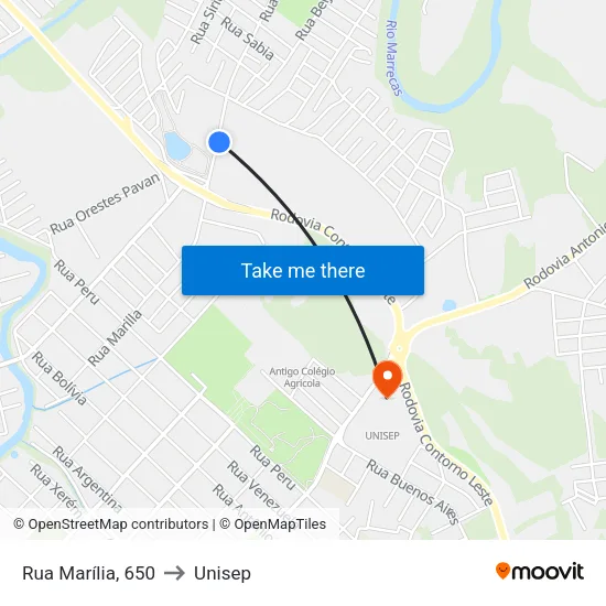Rua Marília 726 to Unisep map
