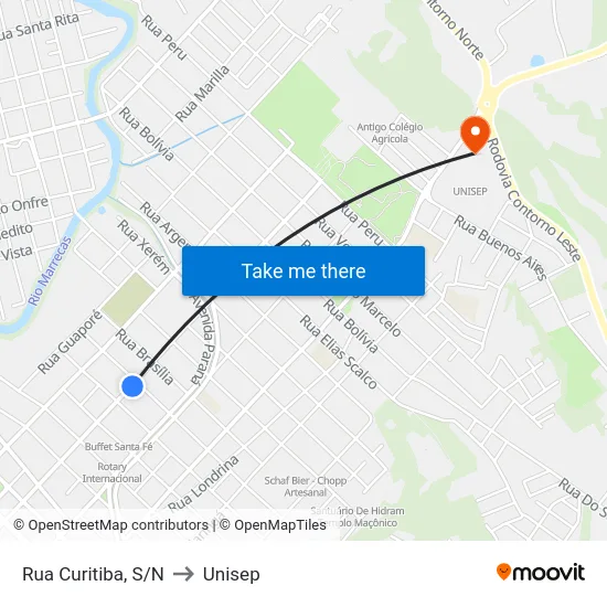 Rua Curitiba, S/N to Unisep map