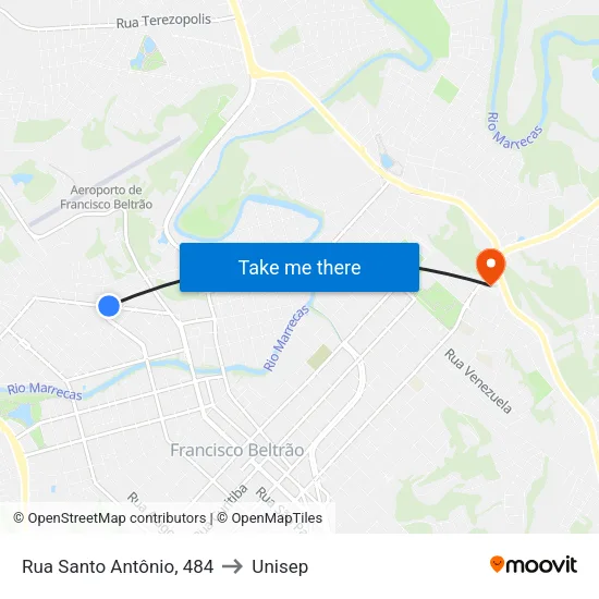 Rua Santo Antônio, 484 to Unisep map