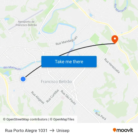 Rua Porto Alegre 1031 to Unisep map