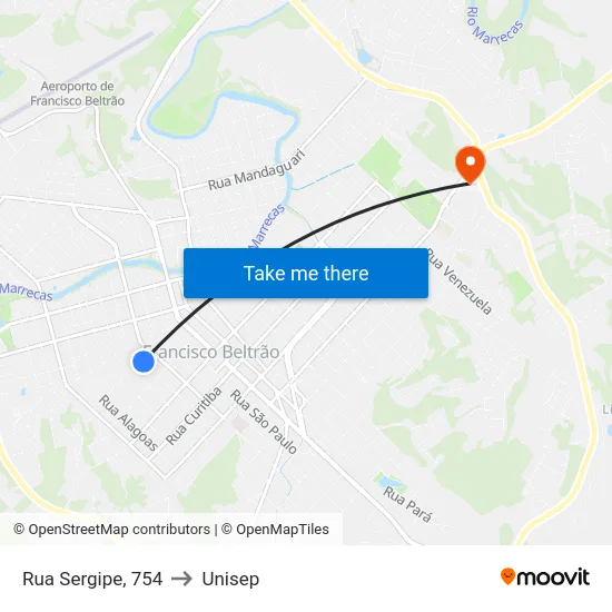 Rua Sergipe, 754 to Unisep map
