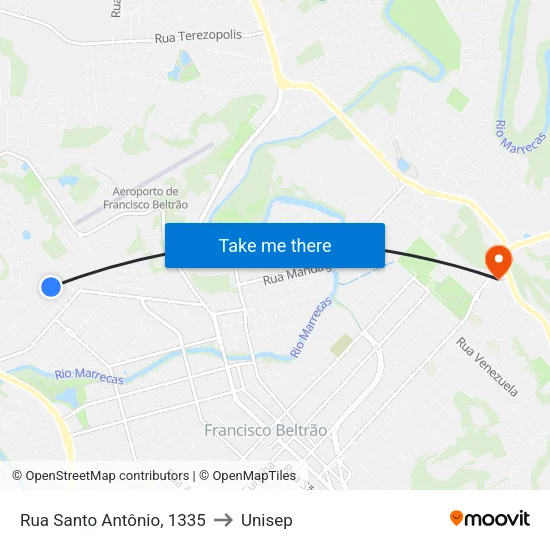 Rua Santo Antônio, 1335 to Unisep map
