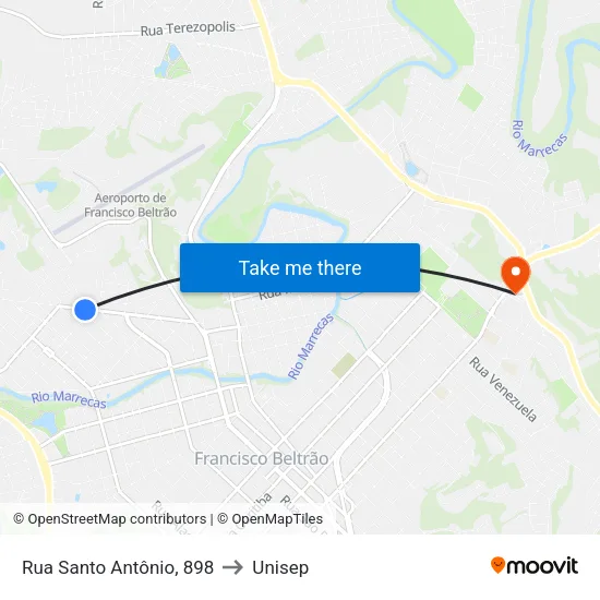 Rua Santo Antônio, 898 to Unisep map