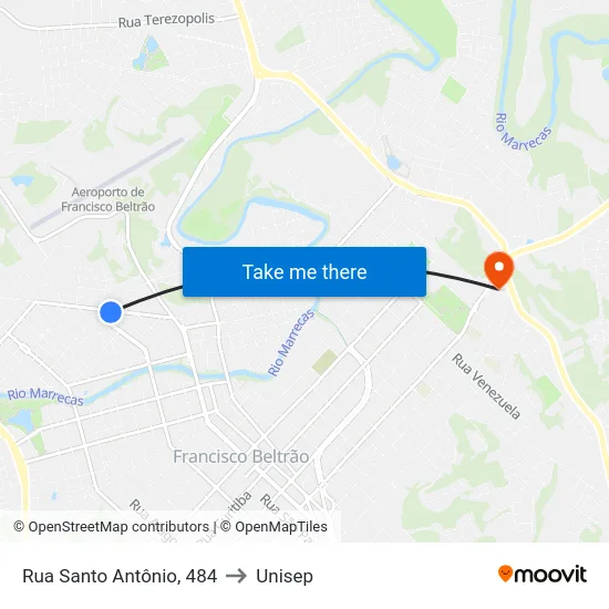 Rua Santo Antônio, 484 to Unisep map