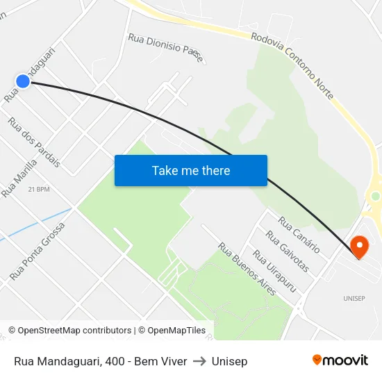 Rua Mandaguari, 400 - Bem Viver to Unisep map