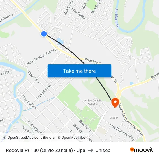 Rodovia Pr 180 (Olivio Zanella) - Upa to Unisep map