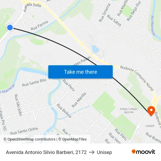 Avenida Antonio Silvio Barbieri, 2172 to Unisep map