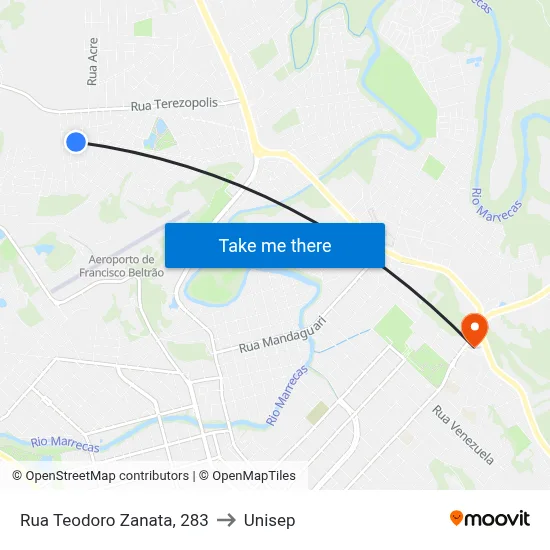 Rua Teodoro Zanata, 283 to Unisep map