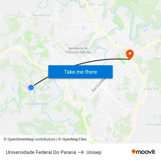 Universidade Federal Do Paraná to Unisep map