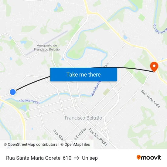Rua Santa Maria Gorete, 610 to Unisep map