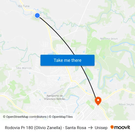 Rodovia Pr 180 (Olivio Zanella) - Santa Rosa to Unisep map