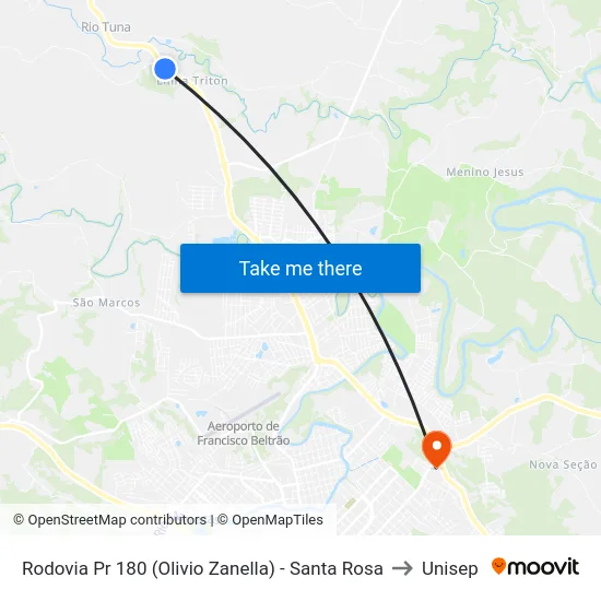Rodovia Pr 180 (Olivio Zanella) - Santa Rosa to Unisep map