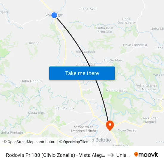 Rodovia Pr 180 (Olivio Zanella) - Vista Alegre to Unisep map