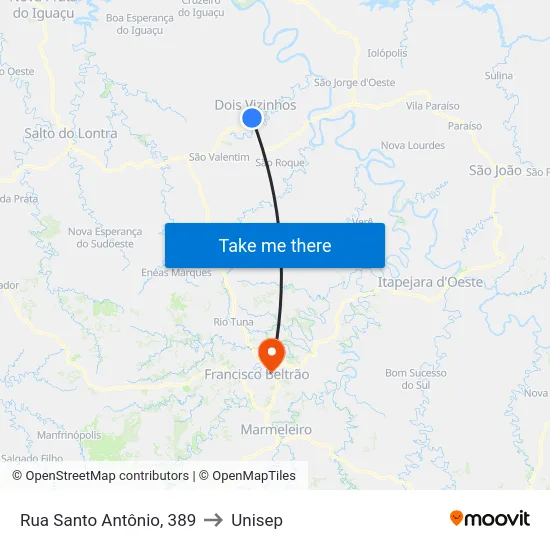 Rua Santo Antônio, 389 to Unisep map