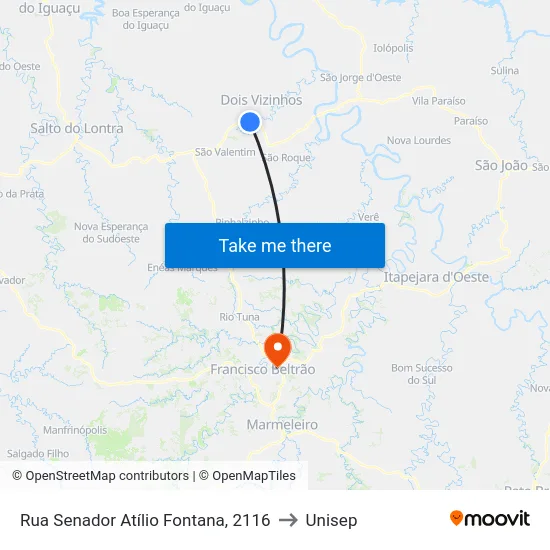 Rua Senador Atílio Fontana, 2116 to Unisep map