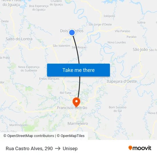 Rua Castro Alves, 290 to Unisep map