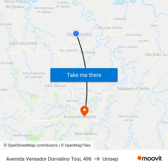 Avenida Vereador Dorvalino Tosi, 496 to Unisep map