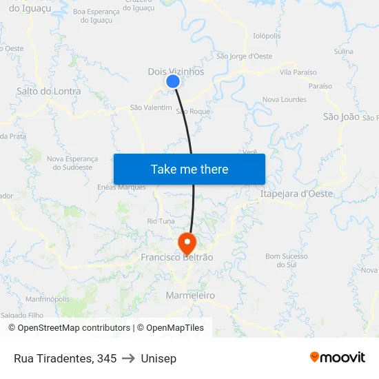 Rua Tiradentes, 345 to Unisep map