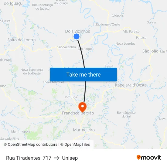 Rua Tiradentes, 717 to Unisep map