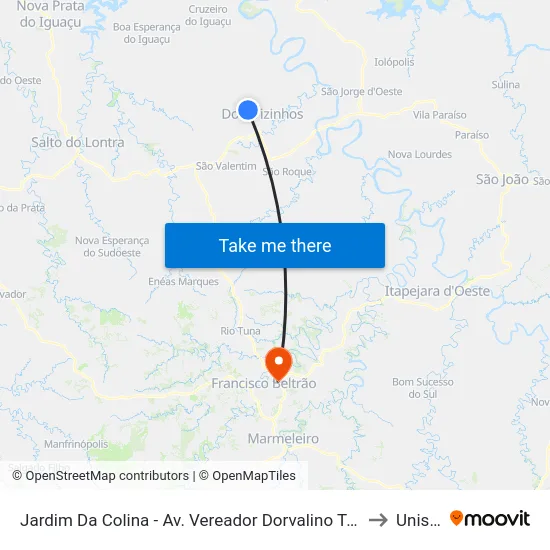 Jardim Da Colina - Av. Vereador Dorvalino Tosi, 640 to Unisep map