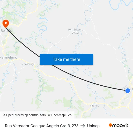 Rua Vereador Cacique Ângelo Cretã, 278 to Unisep map