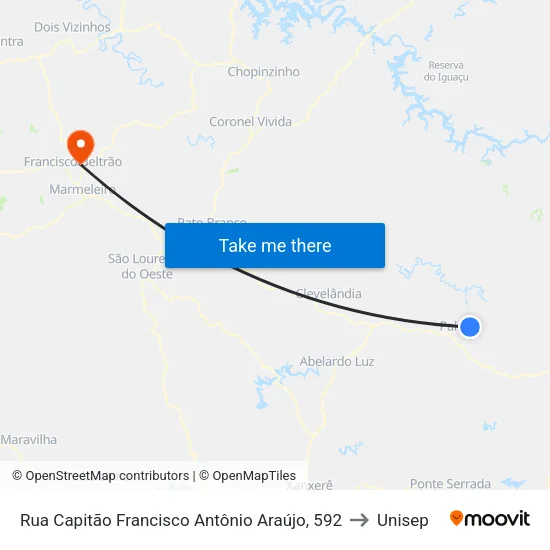 Rua Capitão Francisco Antônio Araújo, 592 to Unisep map