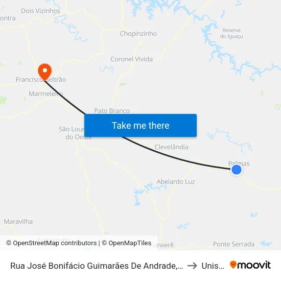 Rua José Bonifácio Guimarães De Andrade, 2807 to Unisep map
