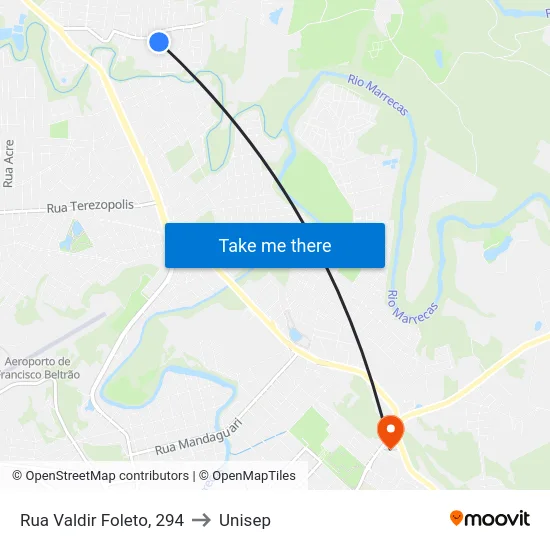 Rua Valdir Foleto, 294 to Unisep map