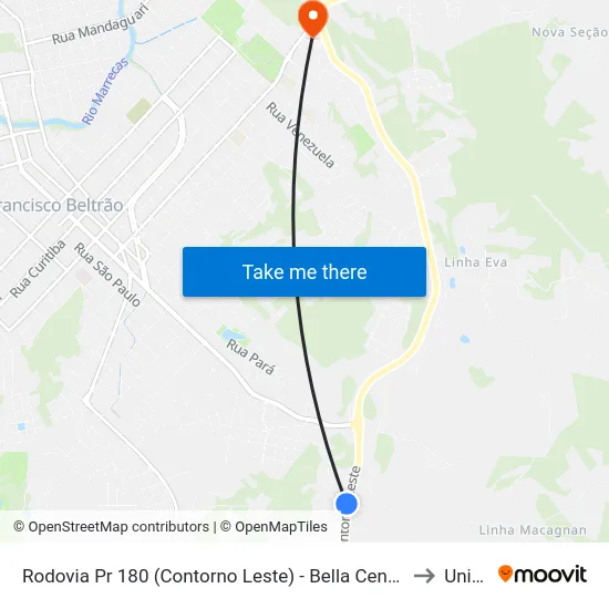 Rodovia Pr 180 (Contorno Leste)  - Bella Centro De Eventos to Unisep map