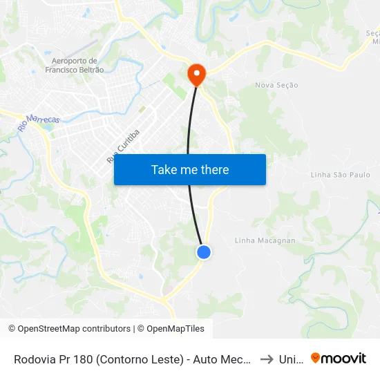 Rodovia Pr 180 (Contorno Leste) - Auto Mecânica Água Branca to Unisep map